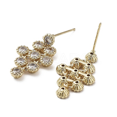 Hollow Rhombus Brass with Cubic Zirconia Dangle Stud Earrings EJEW-G371-08G-1