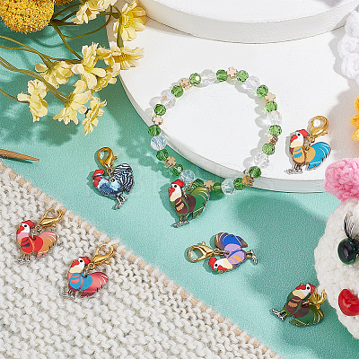 Rooster Pendant Stitch Markers HJEW-AB00307-1