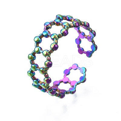 304 Stainless Steel Hexagon Cuff Ring RJEW-N038-082-1