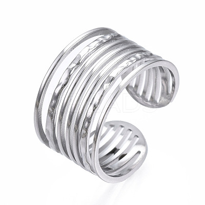 Non-Tarnish 304 Stainless Steel Multi-string Open Cuff Ring RJEW-T023-33P-1