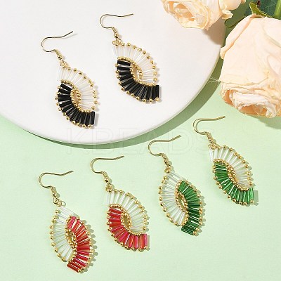 Glass Braided Beads Dangle Earrings EJEW-MZ00746-1