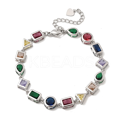 Brass Micro Pave Cubic Zirconia Link Bracelets for Women BJEW-P358-03P-1