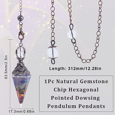 1Pc Natural Gemstone Chip Hexagonal Pointed Dowsing Pendulum Pendants G-SC0002-54-1