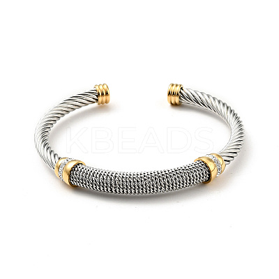 304 Stainless Steel Twist Rope Shape Open Cuff Bangle with Rhinestone for Women LS-BJEW-D449-01GP-01-1
