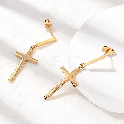 Cross 304 Stainless Steel Dangle Stud Earrings EJEW-G453-12G-1