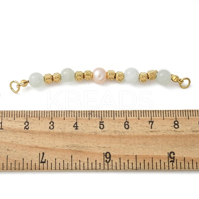Natural Angelite & Plastic Imitation Pearl Round Beaded Connector Charms/Links STAS-L277-11G-05-1