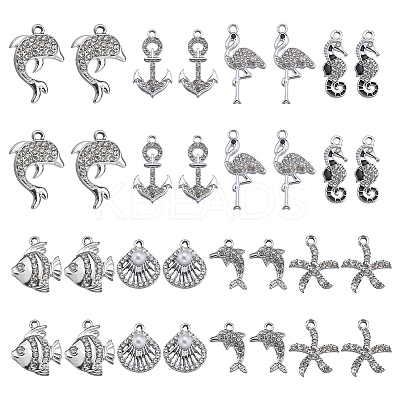 32Pcs 8 Styles Alloy with Crystal Rhinestone & Black Enamel Pendants FIND-SC0006-25-1