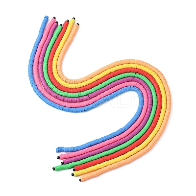 7Strands 7 Colors Flat Round Handmade Polymer Clay Beads CLAY-FS0001-28-1