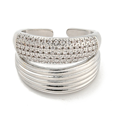 Rack Plating Brass Micro Pave Cubic Zirconia Open Cuff Rings for Women RJEW-I104-16P-1