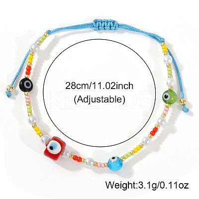Imitation Pearl Round & Glass Evil Eye Braided Beaded Bracelets CU5744-1