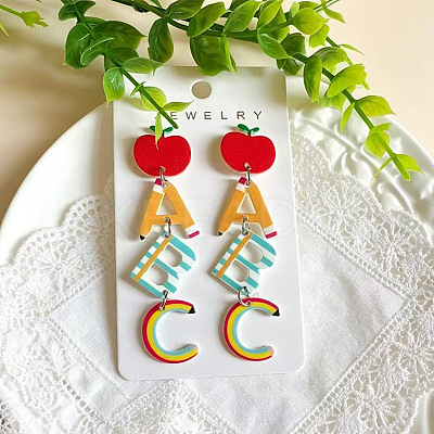 Teachers' Day Printed Acrylic Stud Dangle Earrings WG18C88-01-1