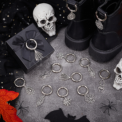 12Pcs 6 Styles Tibetan Style Alloy Spider Web & Spider Shoe Charms HJEW-PH02287-1