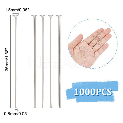 1000Pcs 304 Stainless Steel Flat Head Pins STAS-UN0049-24-1