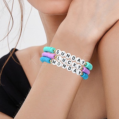 8Pcs 8 Colors Polymer Clay Beaded Stretch Bracelets BJEW-SW00146-1