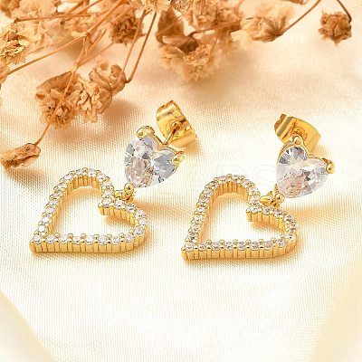 Rack Plating Brass Micro Pave Clear Cubic Zirconia Stud Earrings for Women EJEW-C125-02G-1