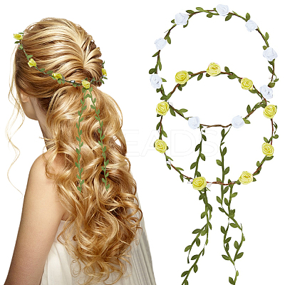 2Pcs 2 Colors Polyester Artificial Rose Garland Headbands Hair Vine AJEW-CP0008-26E-1