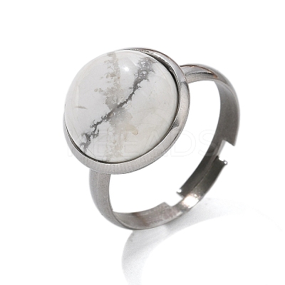 Half Round Natural Howlite Finger Rings RJEW-M062-01P-20-1