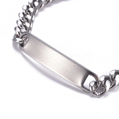 Tarnish Resistant 304 Stainless Steel Curb Chain ID Bracelets LS-BJEW-G631-04P-1