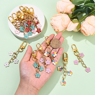 18Pcs 6 Colors Flower Alloy Enamel Pendant Decorations HJEW-YW00150-1