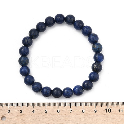 Natural Lapis Lazuli Beaded Stretch Bracelet X-BJEW-F203-06-1