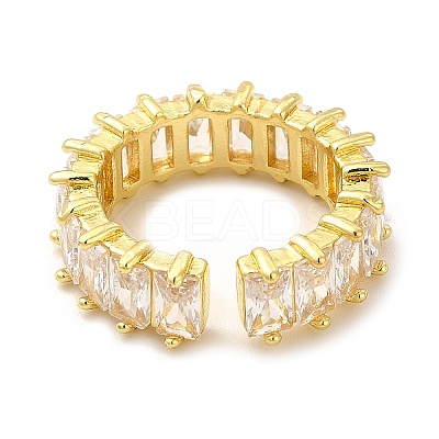 Cubic Zirconia Rectangle Open Cuff Ring RJEW-G282-02G-02-1