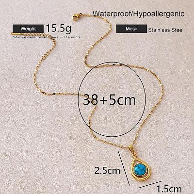 Vintage 304 Stainless Steel & Dyed Synthetic Turquoise Teardrop Pendant Necklaces for Women IA9439-1