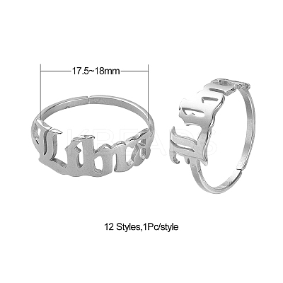 Non-Tarnish 12Pcs 12 Constellation 304 Stainless Steel Open Cuff Rings Set for Women RJEW-TZ0001-02-1