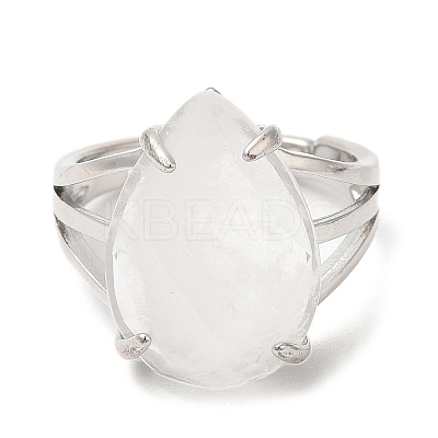 Natural Quartz Crystal Teardrop Adjustable Rings RJEW-K241-03P-11-1