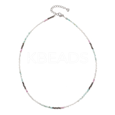 2MM Natural & Synthetic Mixed Gemstone Gradient Color Faceted Round Beaded Necklaces for Women NJEW-JN05865-02-1
