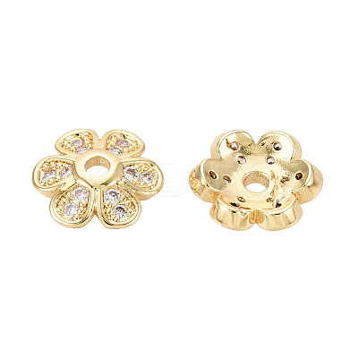 Brass Micro Pave Clear Cubic Zirconia Bead Caps KK-Q071-07G-02-1