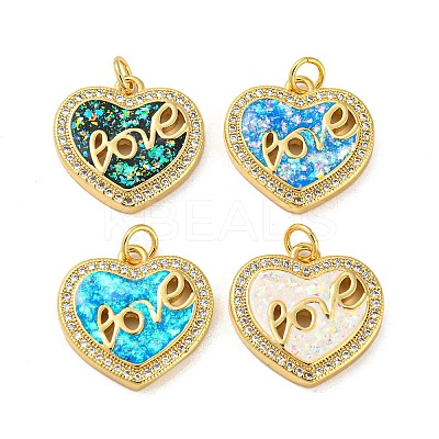 Valentine's Day Heart with Word Love Brass Micro Pave Cubic Zirconia KK-K356-16G-1