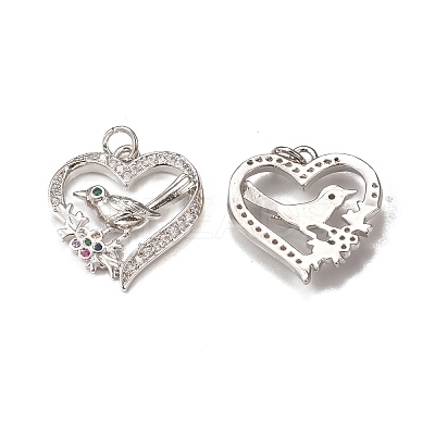 Brass Micro Pave Cubic Zirconia Bird Pendants KK-E068-VB009-1