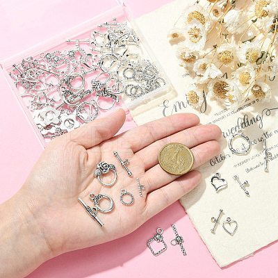80Pcs 8 Styles Tibetan Style Toggle Clasps TIBEB-CJ0001-28-1