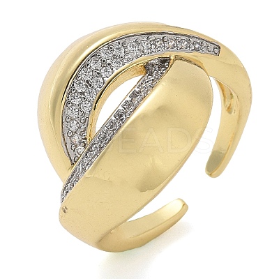 Brass Micro Pave Clear Cubic Zirconia Cuff Finger Rings for Women RJEW-B112-12GP-1