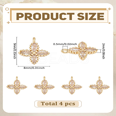 4Pcs Brass Pave Cubic Zirconia Pendants KK-LP0004-11-1