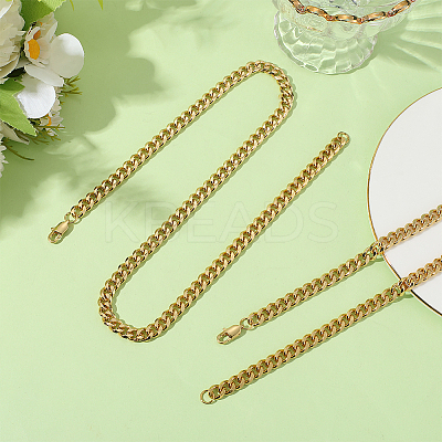 2Pcs 7mm Stainless Steel Cuban Link Chain Necklaces for Women Men NJEW-BBC0001-39B-1