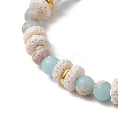 Natural Lava Rock & Synthetic Aqua Terra Jasper & Natural Aquamarine Beads Strethch Bracelets BJEW-JB11666-01-1