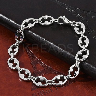 304 Stainless Steel Oval Link Chain Bracelets for Women Men BJEW-F488-48B-P-1