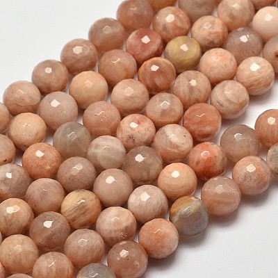 Faceted Round Natural Sunstone Beads Strands G-I176-10-8mm-1