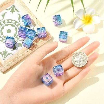 10Pcs Gradient Color & UV Plating Transparent Acrylic Beads OACR-YW0002-25C-1