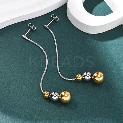 304 Stainless Steel Two Tone Round Tassel Stud Earrings LS-EJEW-A136-05B-GP-1