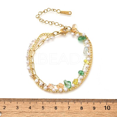Gemstone Chip with Plastic Pearl Multi-strand Bracelets for Women BJEW-G739-01G-1