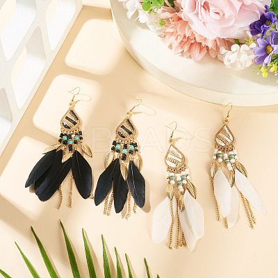 2 Pairs 2 Colors Bohemian Alloy Feather Dangle Earrings EJEW-TA0001-78A-1
