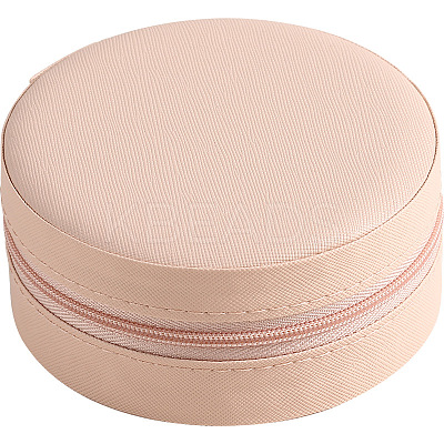 Flat Round Imitation Leather Jewelry Storage Zipper Box PW-WG43313-03-1