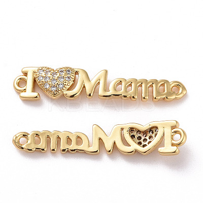 Mother's Day Brass Micro Pave Clear Cubic Zirconia Connector Charms ZIRC-F134-31G-1