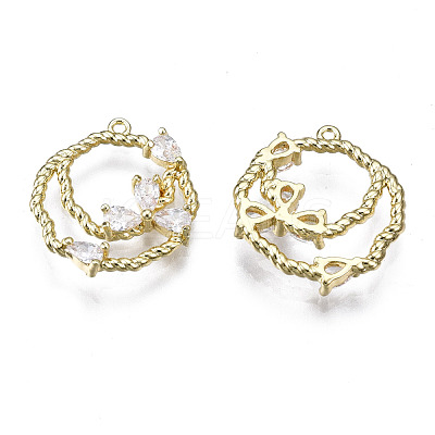 Brass Micro Pave Clear Cubic Zirconia Charms ZIRC-S069-026G-1