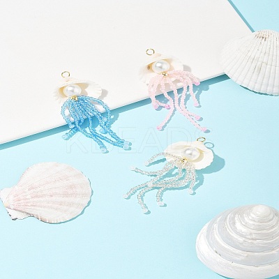 Natural Shell & Glass Pearl Big Pendants PALLOY-FS00032-1