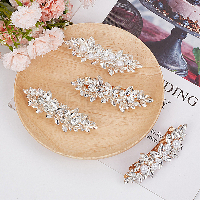 4Pcs 4 Style Flower Crystal Rhinestone Pearl Hair Barrettes OHAR-GO0001-08-1