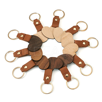 10Pcs 2 Style Wooden & Imitation Leather Pendant Keychain KEYC-TA0001-23-1