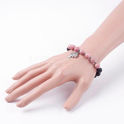 Natural Lava Rock Beads Charm Bracelets BJEW-JB03369-04-1